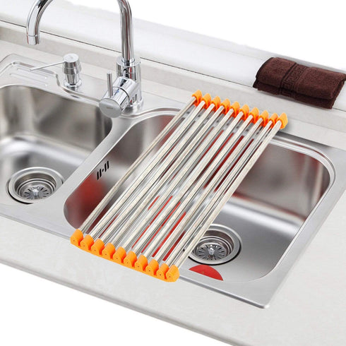 AussieSuperStore Homeware Supplies Over the Sink Rollable Foldable Space Saving Kitchen Drying Dish Rack CBFOLDRAINRACK